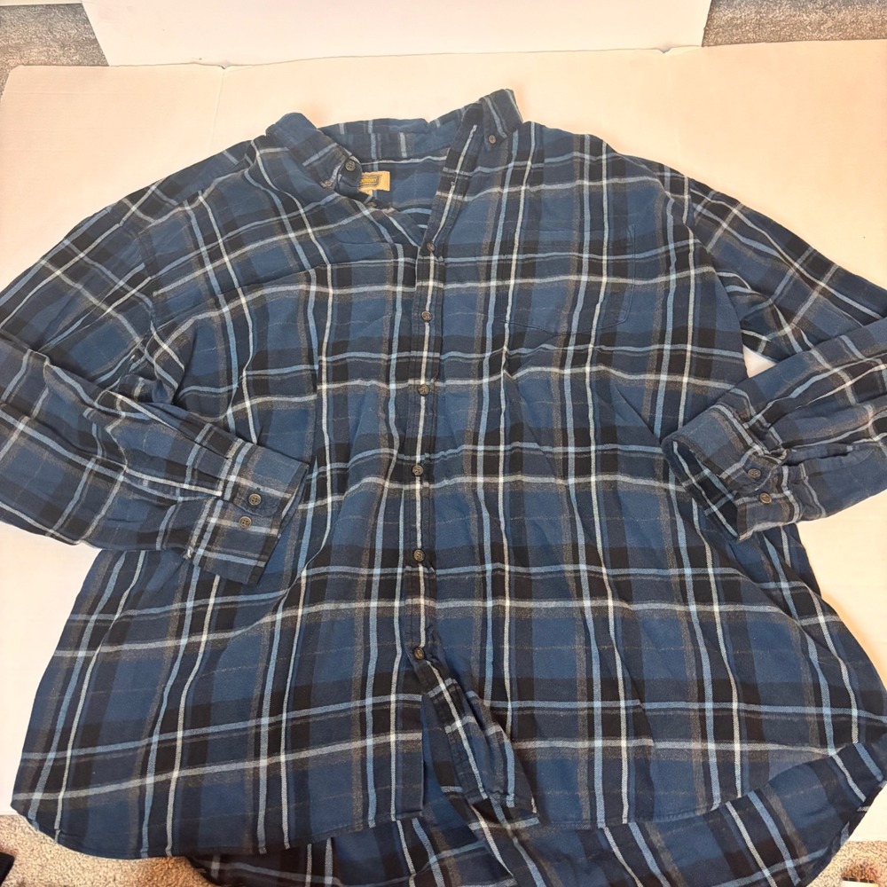 Foundry Supply Co Mens 4XLT Blue Plaid Cotton Flannel Button Down Work Wear